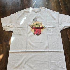White baby yoda Starwars tennis badminton crew neck tshirt XL NWOT